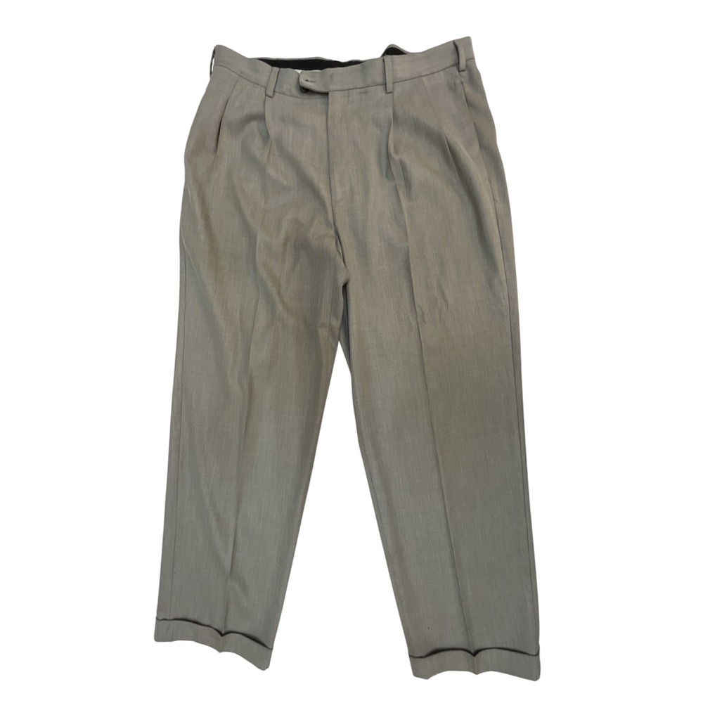 Perry‎ Ellis Portfolio Mens 38x32 Pleated Cuffed Dress Pants Taupe Brown